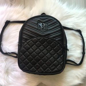 NWT Badgley Mischka vegan leather black studded small backpack multi pockets